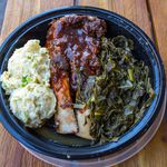 Beef Ribs plate with Collard Greens and Potato Salad ($15)<br/>
